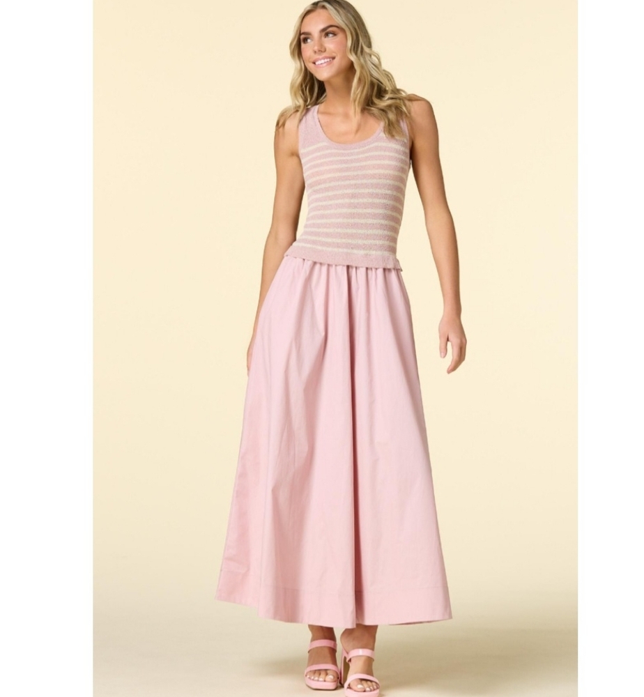 Taylor Poplin/knit Midi Dress Pink Small